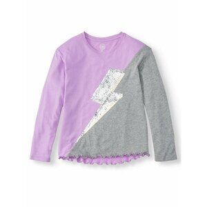 Wonder Nation Purple and Gray Long Sleeve Tee with Sequin Lightning Bolt